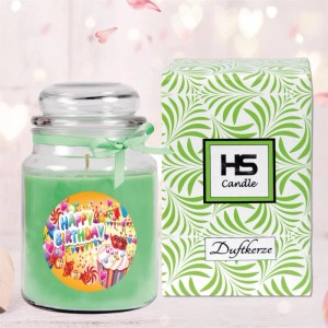 HS Candle Duftkerze Happy Birthday im Glas mit Geschenkverpackung.