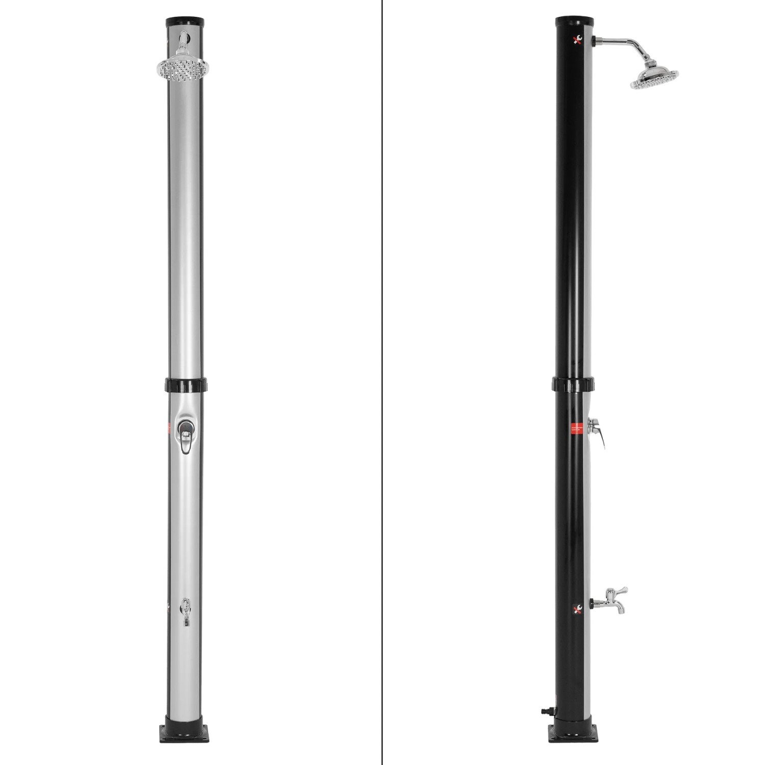 ML-Design Solardusche, 20L, 210cm, rund, mit Fußdusche, Regenduschkopf, silber und schwarz.