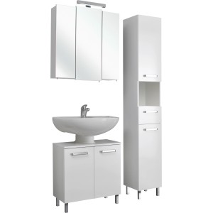 Pelipal Badmöbel-Set Quickset 312, 98 cm, Weiß, 3-teilig mit Spiegelschrank, Waschbecken und Hochschrank.