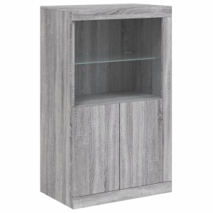 vidaXL Beistellschrank Grau Sonoma mit LED, Büroschrank mit Glasablage und Türen.