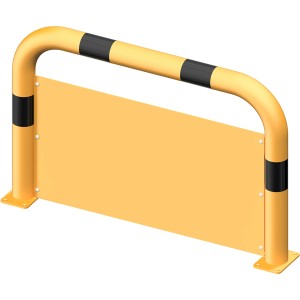 Schake Schutzbügel, gelb-schwarz, 1000 mm breit, mit Unterfahrschutz für Baugeräte.