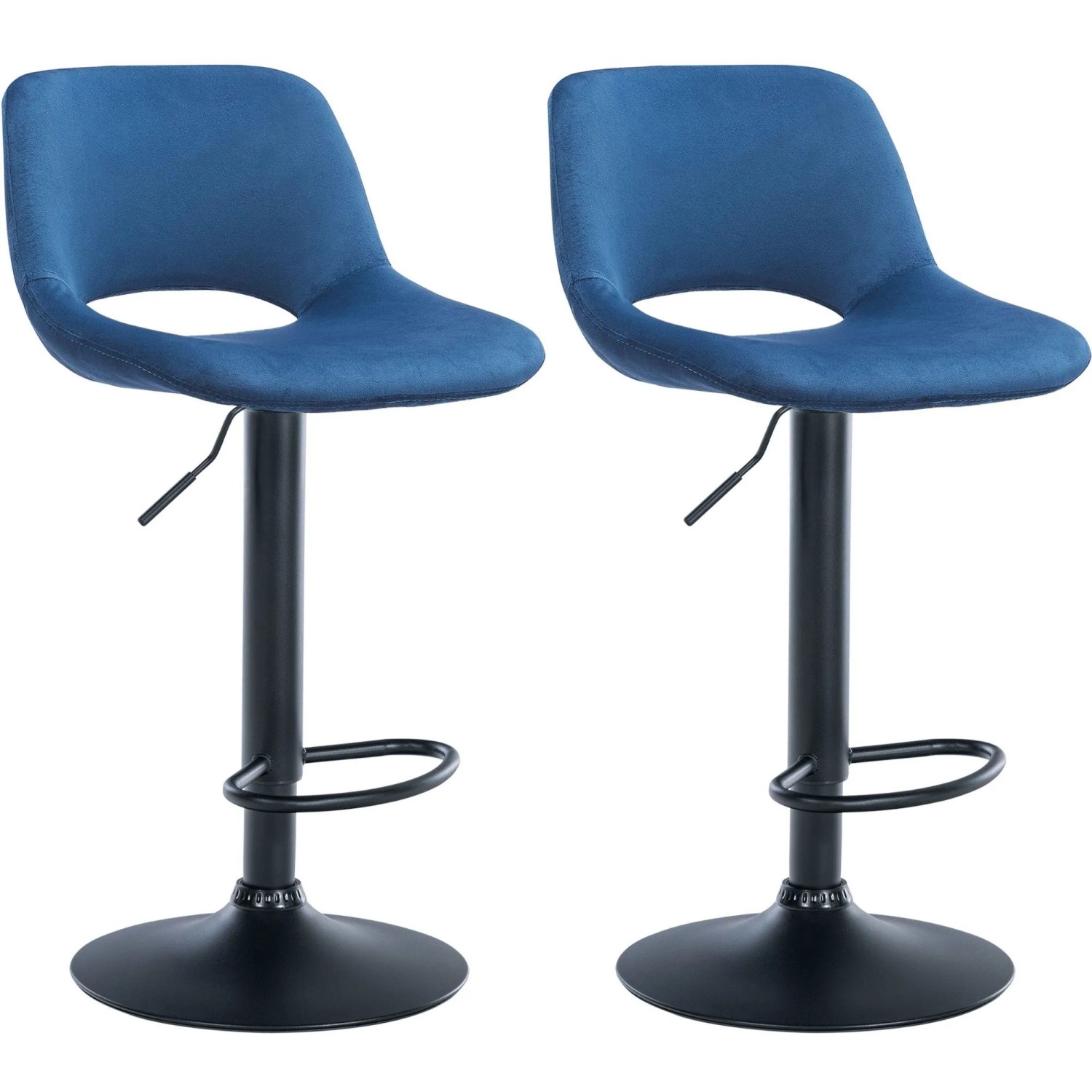 DELUKE Barhocker 2er Set JAKSON Blau Samt Schwarz Barstuhl Mit Lehne Tresenhocker Tresenstuhl