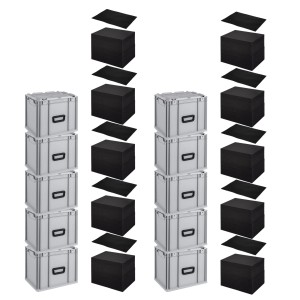 Sparset: 10 graue Euroboxen mit Rasterschaumstoff und Einlage, 30 Liter. Ideal zur Aufbewahrung und Transport.
