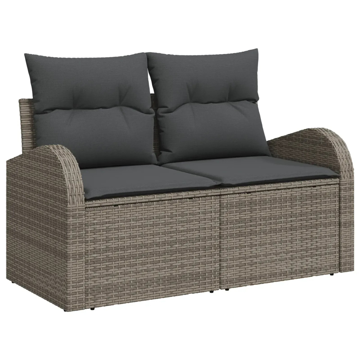 Graues 9-teiliges vidaXL Garten-Sofa-Set aus Poly Rattan mit Kissen.