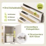 Detailansicht der Merax Kommode: offene Rattan-Schubladen, Goldgriffe, verstellbare Einlegeböden, Soft-Close Scharniere.