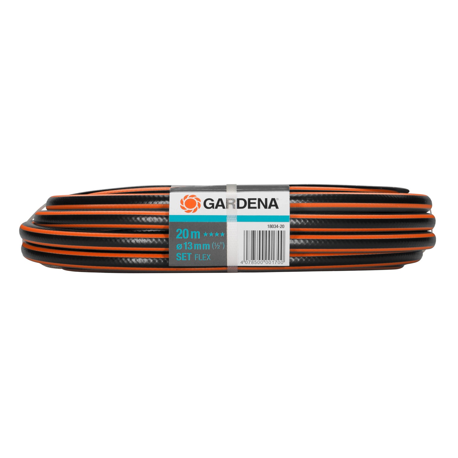 Gardena Comfort Flex Gartenschlauch 1/2 Zoll, 20 m, mit Systemteilen und Spritze.