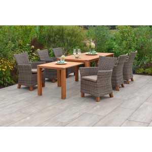 8-teiliges Merxx Gartenmöbel-Set Toskana mit Ausziehtisch und Rattansesseln mit Kissen.