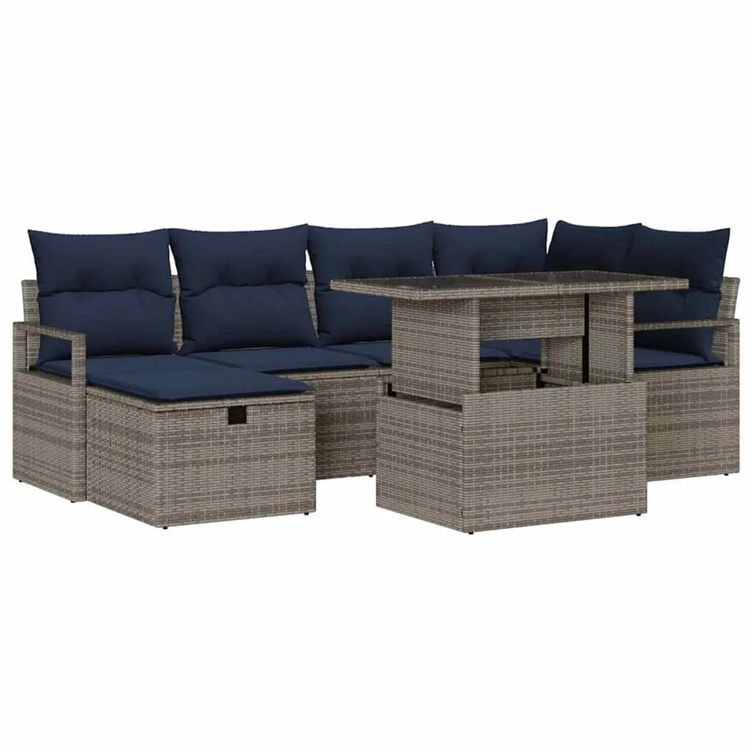 vidaXL Gartensofa-Set mit Kissen mit Speicher 7-Tlg Poly-Rattan 3359802