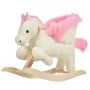 HOMCOM Schaukelpferd mit Sound, weiß/rosa Plüsch, Holzschaukel für Kinder.