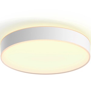 Weiße Philips Hue Enrave LED-Deckenleuchte mit Dimmer und warmweißem Licht.