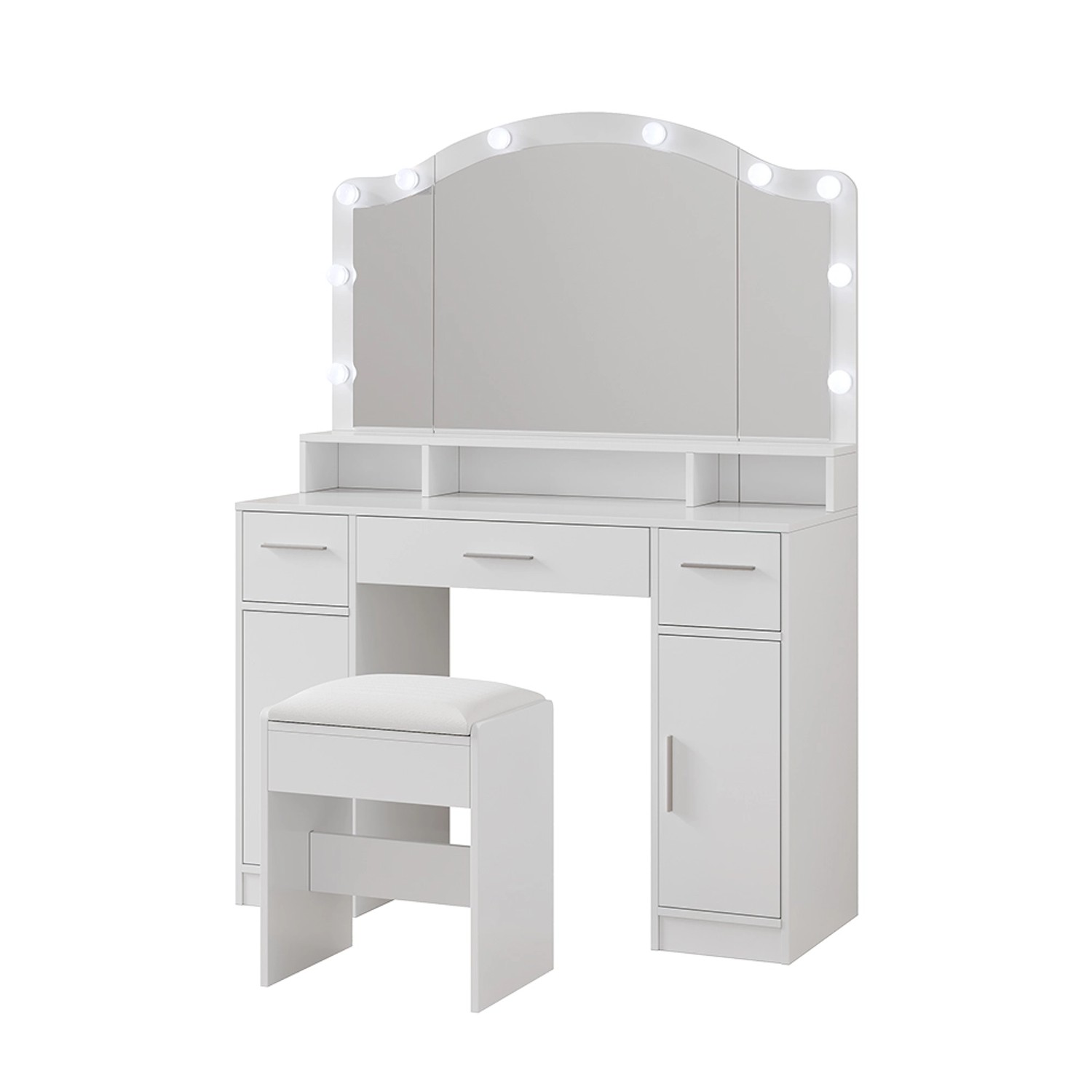 Vicco Schminktisch Lumira Weiß 110 cm mit LED-Spiegel und Hocker günstig online kaufen