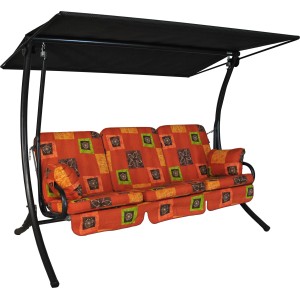 Angerer Hollywoodschaukel Star Sevilla, 3-Sitzer, Terracotta mit Sonnendach und gemusterten Auflagen.