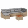 Beiges 8-teiliges vidaXL Garten-Sofa-Set aus Poly Rattan mit Kissen und Tisch.