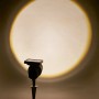 Schwarzer Solar-LED-Spot mit Erdspieß und warmweißem Licht für Garten und Wege.