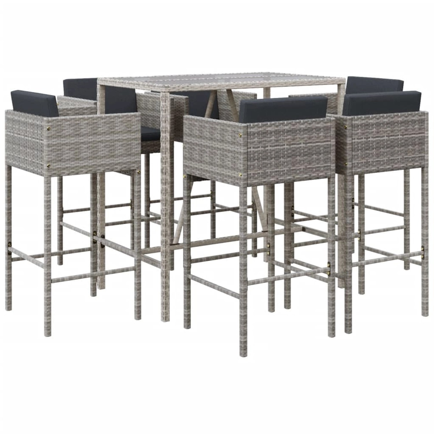 vidaXL 7-tlg Gartenbar-Set mit Kissen Grau Poly Rattan Modell 5