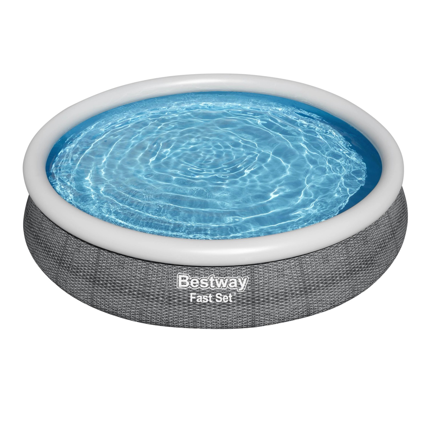 Bestway Fast Set Pool, Ø 366 cm, Schiefergrau, mit Wasser gefüllt. Quick-Up Pool für den Garten.