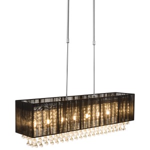 Globo LED-Pendelleuchte Bagana Chrom mit schwarzem Lampenschirm und Glaskristallen.