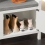 SoBuy Schuhbank FSR63-II-W, weiß-grau mit gepolsterter Sitzfläche und Schuhen im offenen Fach.
