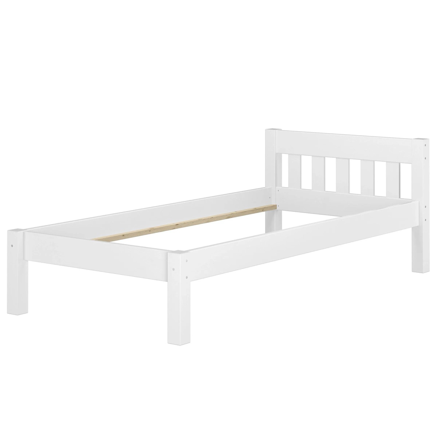 Erst-Holz Einzelbett 80x200 cm Futonbett Kieferbett Massivholz Weiß  Modell 38 ohne Zubehör