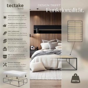 Schwarzes Tectake Bett Kyoto mit Lattenrost aus Pappelholz, Stahlgestell, 140x200 cm.