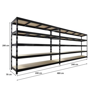 PROREGAL Mega Deal 2x Profi Schwerlastregal Rhino HxBxT 200x240x70cm 5 Spanplatten-Ebenen 8mm Fachlast 450kg Schwarz