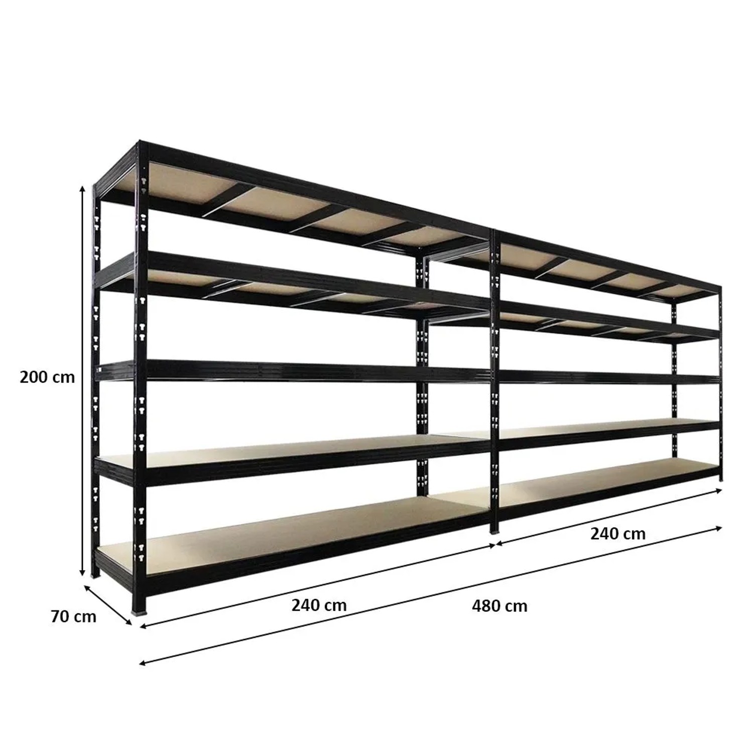 PROREGAL Mega Deal 2x Profi Schwerlastregal Rhino HxBxT 200x240x70cm 5 Spanplatten-Ebenen 8mm Fachlast 450kg Schwarz_3