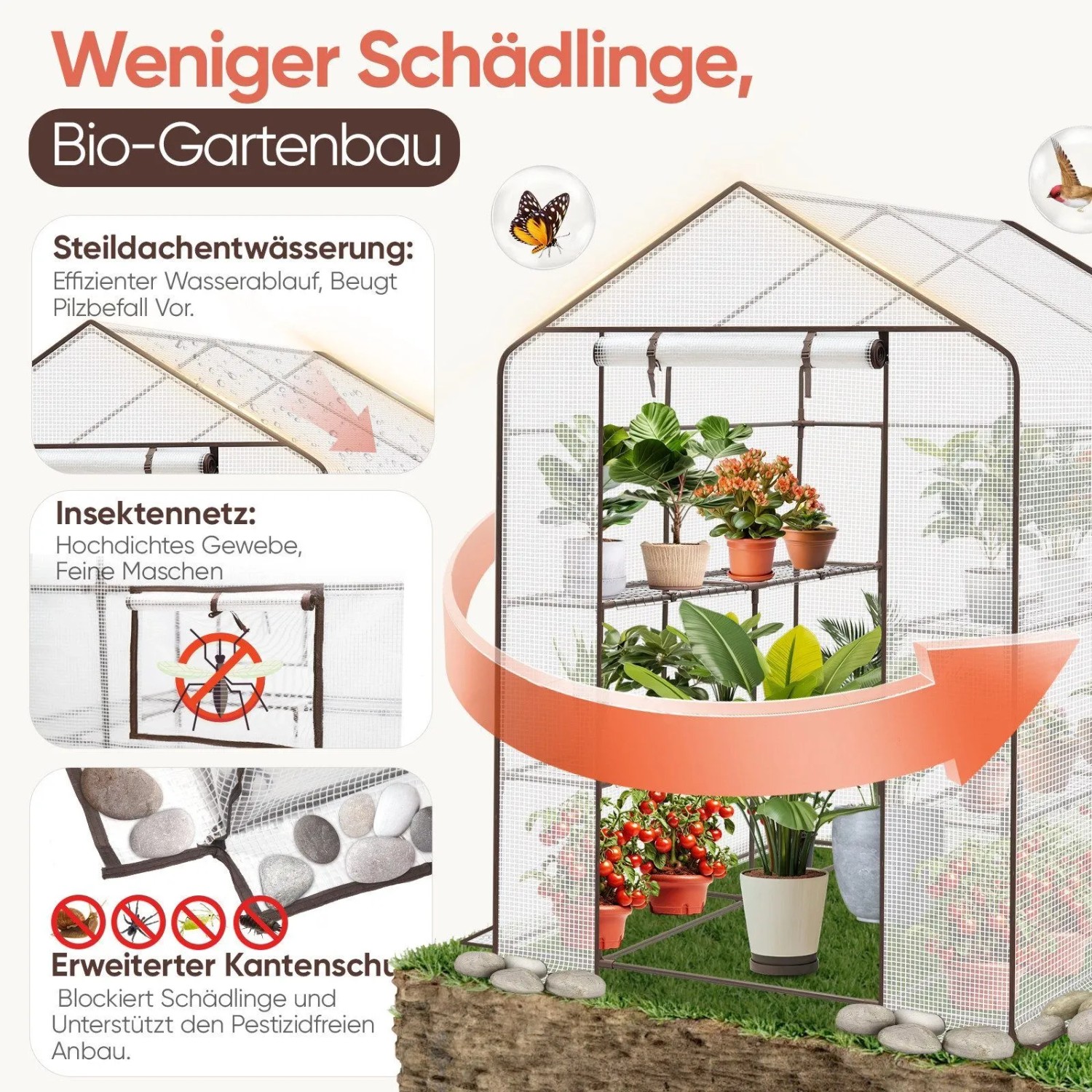 Sekey Begehbares Foliengewächshaus mit 8 Regalebenen, Pflanzen, Tür und Insektenschutz. Schützt Pflanzen im Garten.