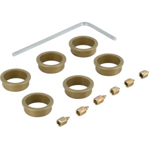 Hoppe Zubehör-Set für Innengarnituren in Gold: Führungsringe, Schrauben und Innensechskantschlüssel.