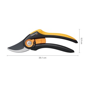 Fiskars Bypass-Gartenschere Plus SmartFit P541, Gartenschere mit gelb-schwarzem Griff und verstellbarer Öffnungsweite.