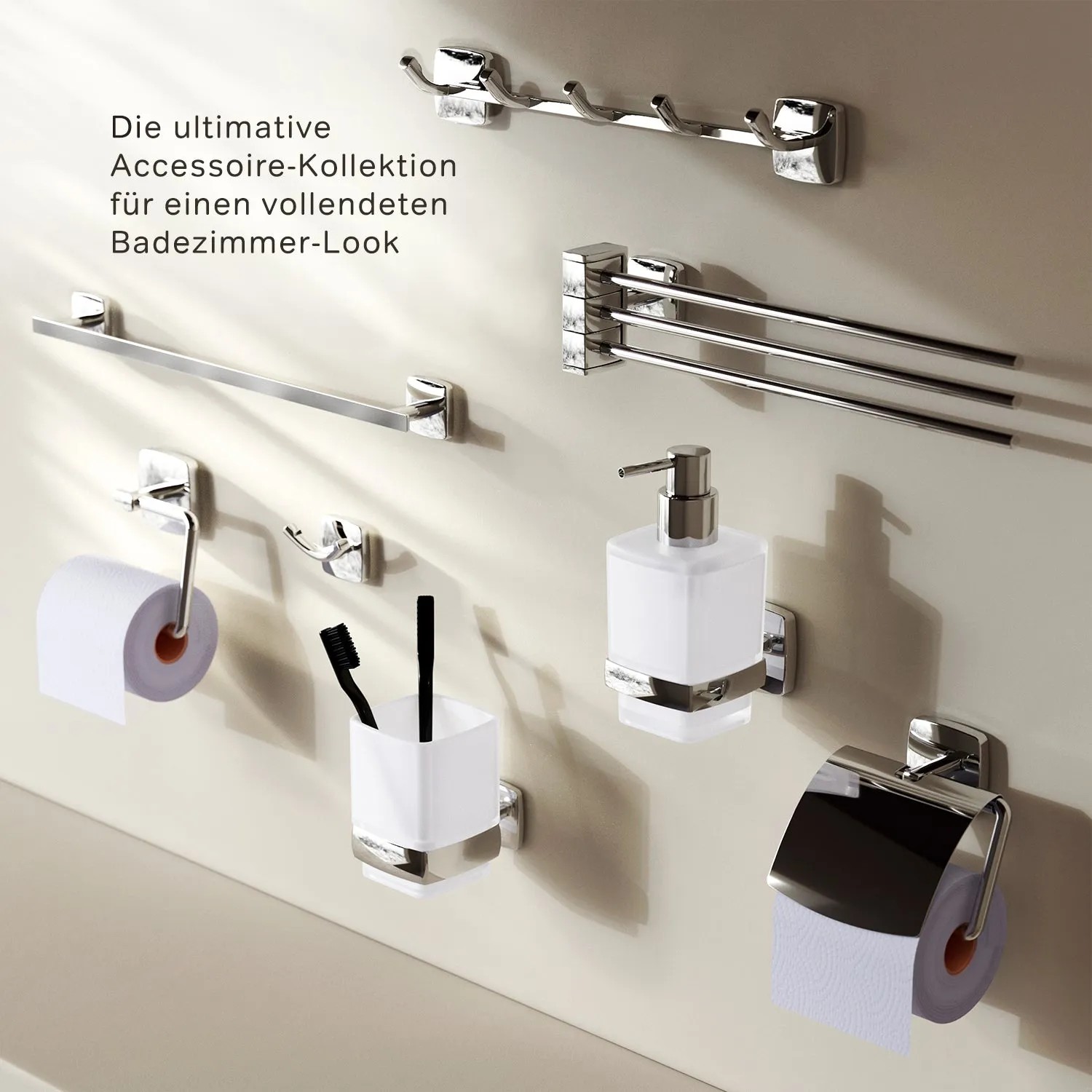 AM.PM Gem Bad-Accessoires: Zahnbürstenhalter, Seifenspender, Handtuchhalter und mehr in Chrom.