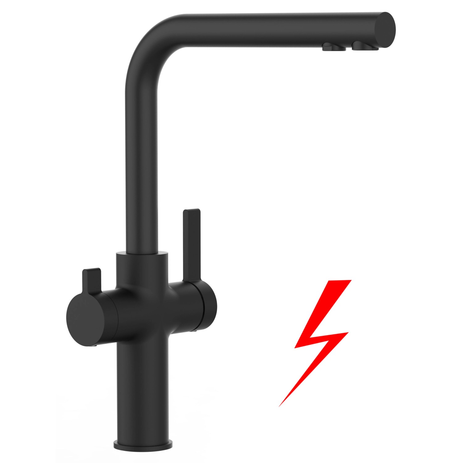 VIZIO Niederdruck 3-Wege Küchenarmatur, schwarz matt, mit schwenkbarem Auslauf.