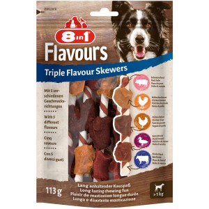 8in1 Triple Flavour Skewers, 6 Stück. Hunde-Snack mit Hühnchen, Ente und Rind.