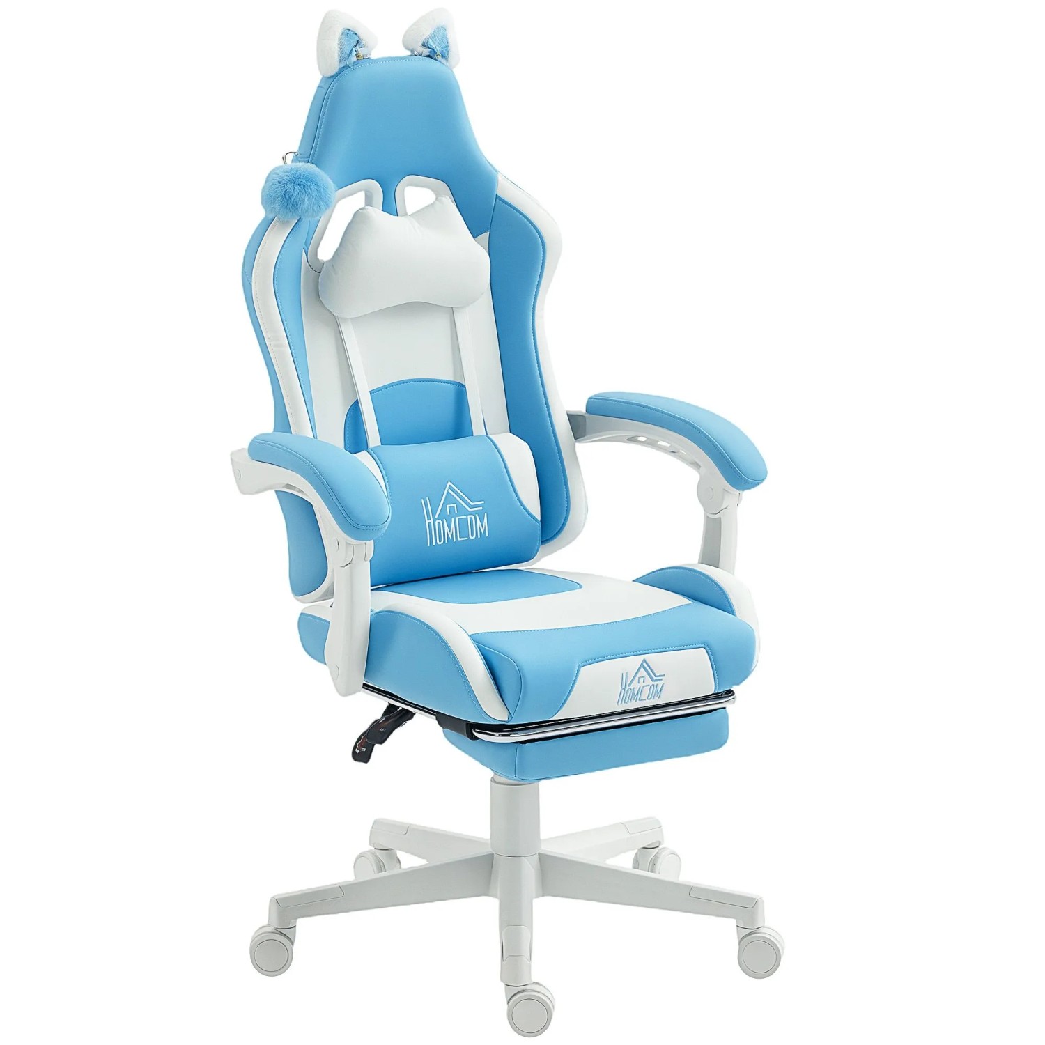 HOMCOM Gaming Chair Kunstleder 65L x 62B x 116-124H cm Hellblau