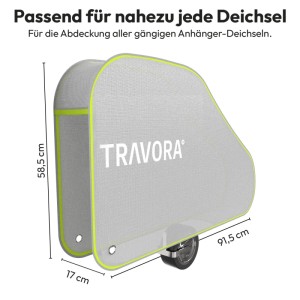TRAVORA Deichselabdeckung grau mit gelbem Rand, Maße 91,5x17x58,5 cm. Universelle Schutzhülle für Wohnwagen & Anhänger.
