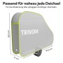TRAVORA Deichselabdeckung grau mit gelbem Rand, Maße 91,5x17x58,5 cm. Universelle Schutzhülle für Wohnwagen & Anhänger.