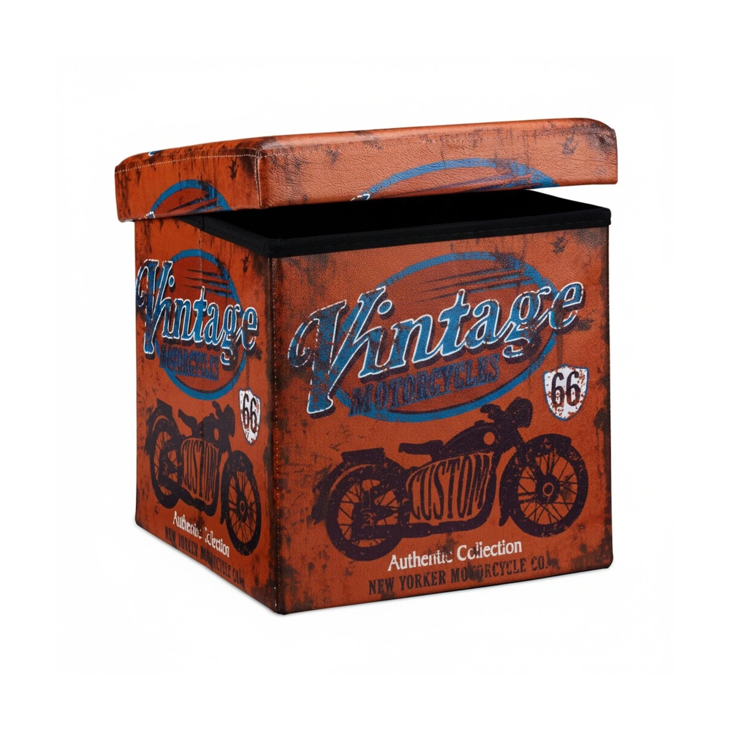 Relaxdays Sitzhocker Kunstleder Vintage Faltbar mit Stauraum 38 cm x 38 cm x 38 cm 2,5 kg