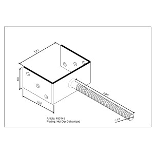 Stützenschuh U-Form 121mm zum Einbetonieren mit Riffeldolle, feuerverzinkt.