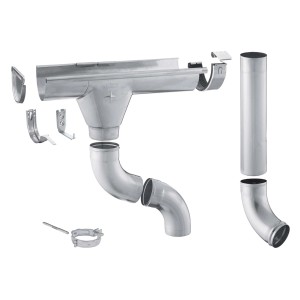 Zambelli Dachrinnen Komplettset, 6-teilig, Zink Silber, für Dachentwässerung am Haus.