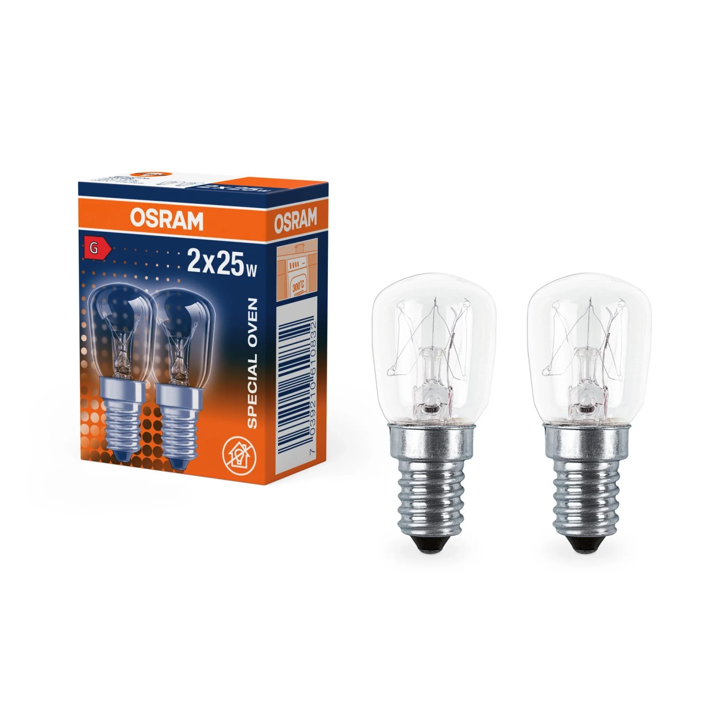 Osram Halogen E14 Leuchtmittel, Röhrenform, 25W, 2er-Pack, für Backofenbeleuchtung.