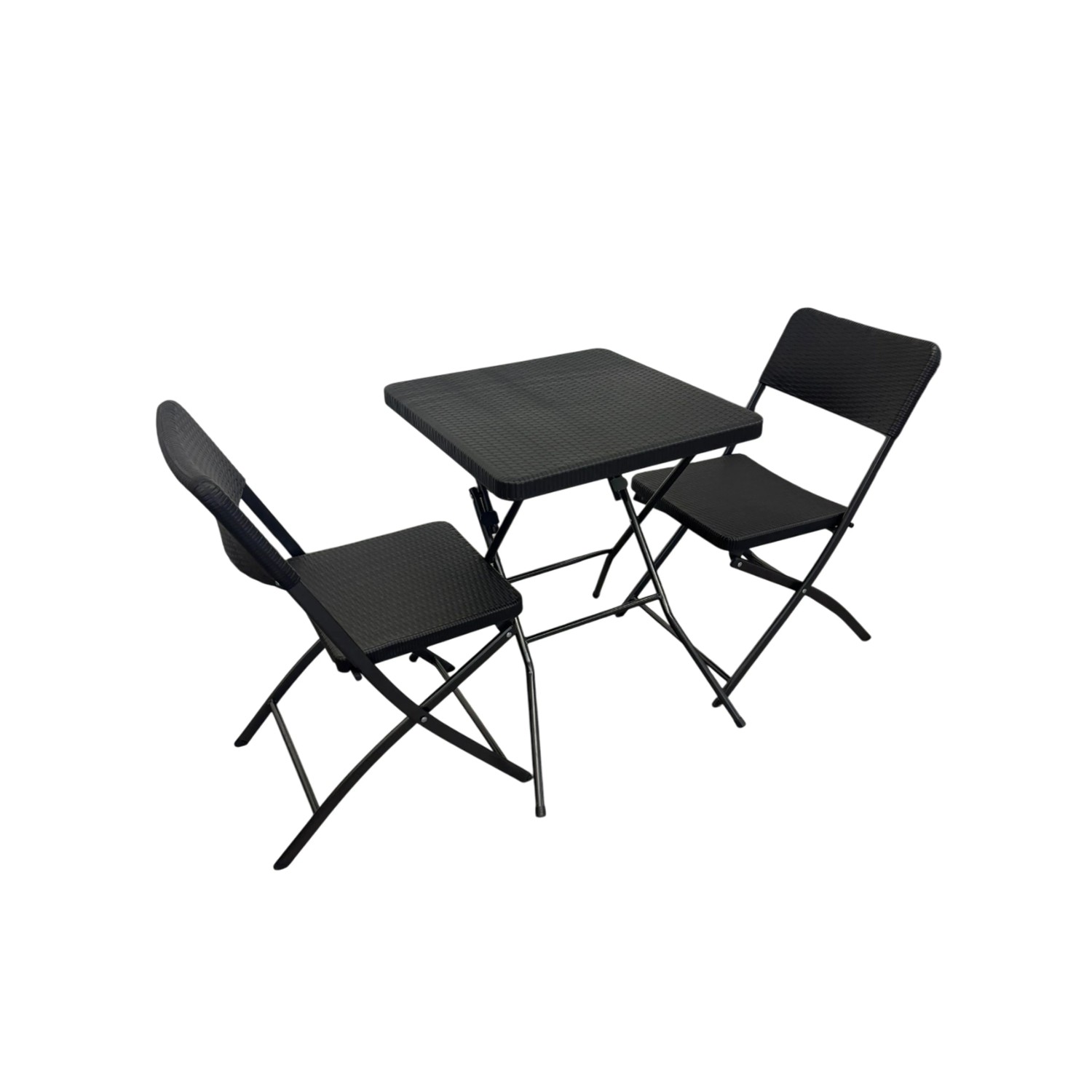 Sedex Mila Balkonset, 3-teilig, schwarz/anthrazit, bestehend aus Klapptisch und zwei Klappstühlen.