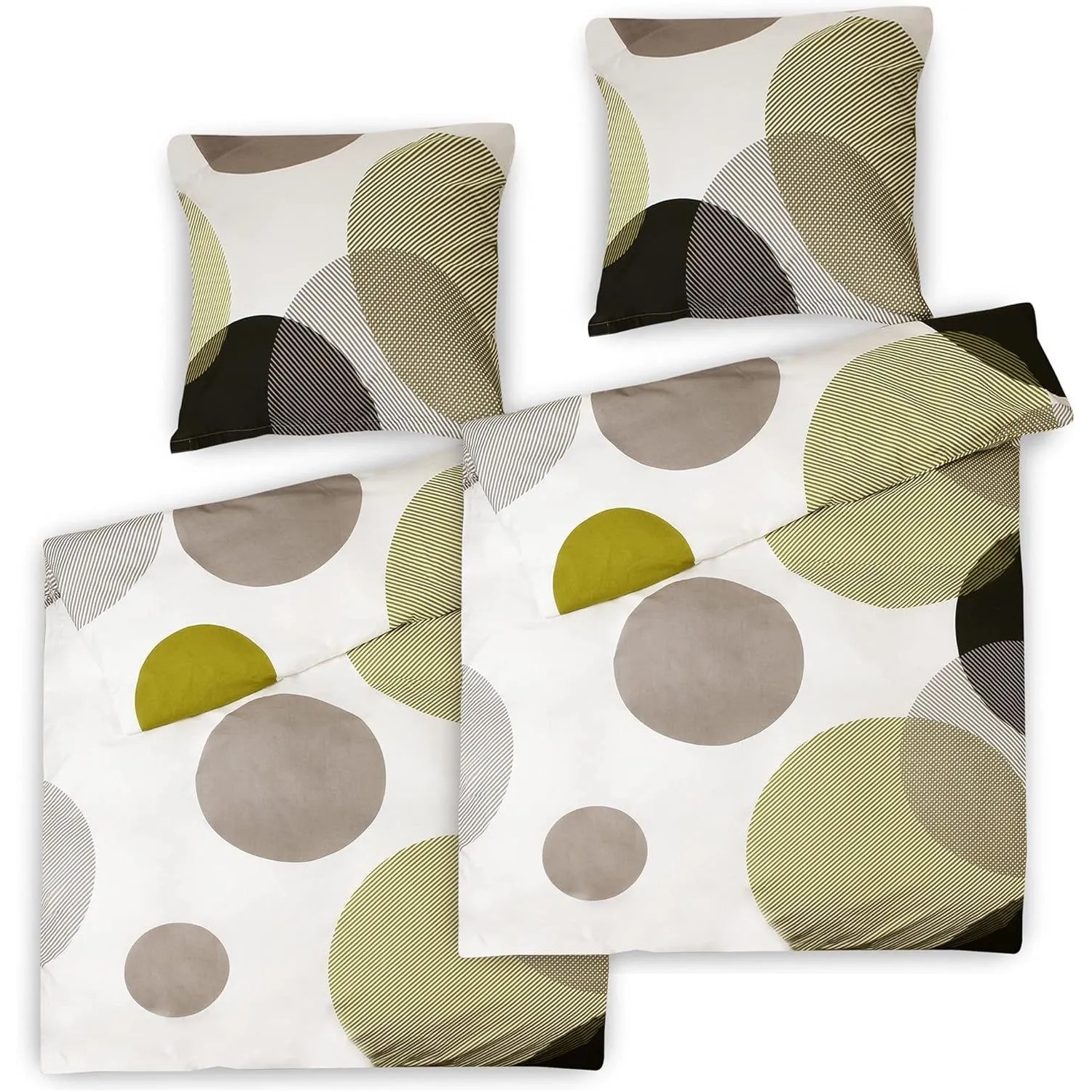 Beautissu Nela Bettbezug 155x220cm + Kissenbezug 80x80cm Grün Weiß Hellgelb günstig online kaufen