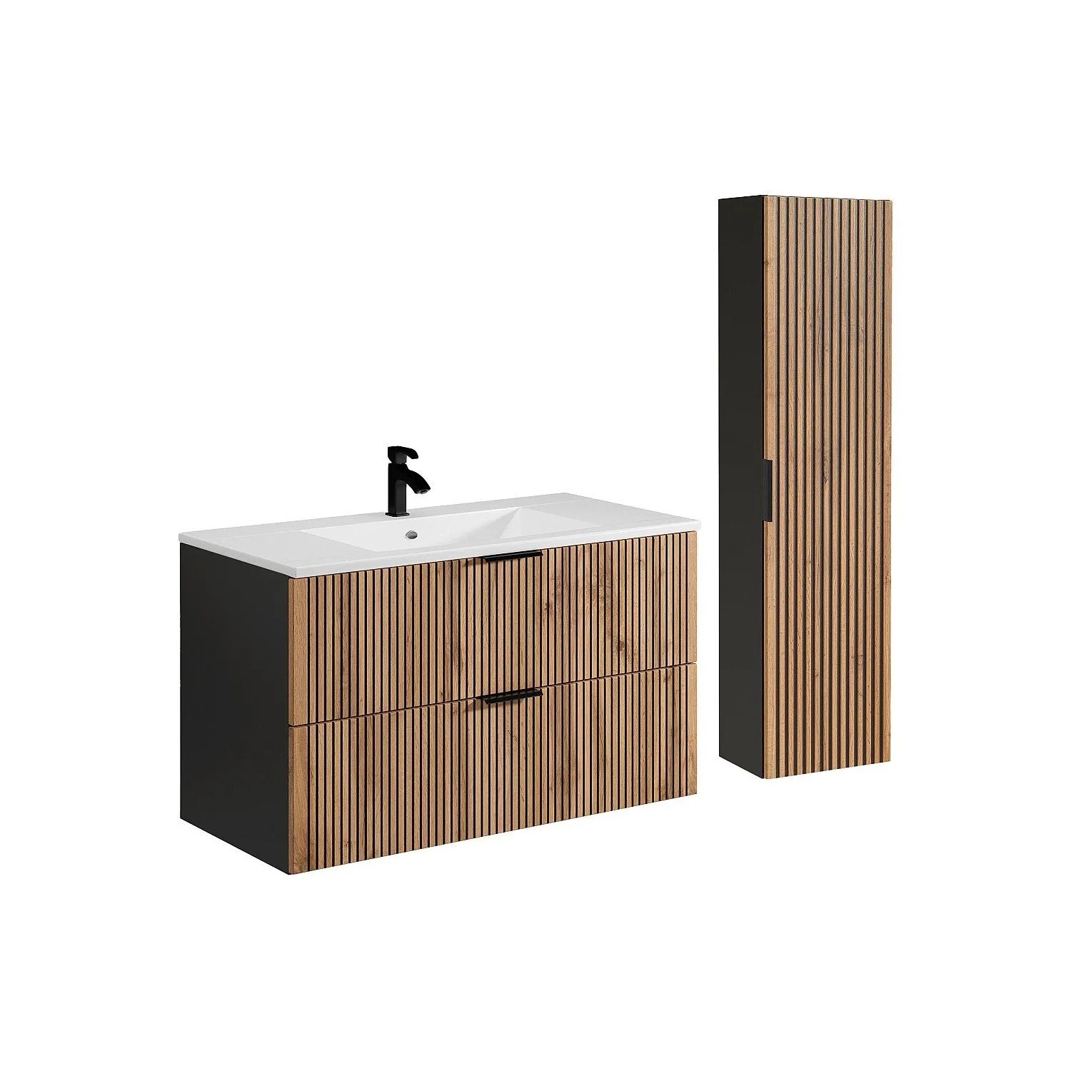 Vente-unique Badmöbel-Set Madela Schwarz  Naturfarben Hell 100 cm