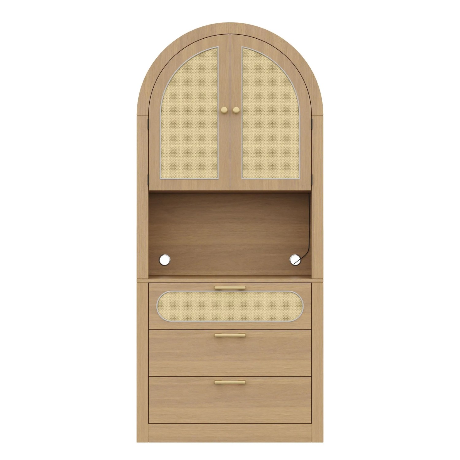 Merax Vitrinenschrank 80x35x180cm LED Rattantüren Hell-Eiche