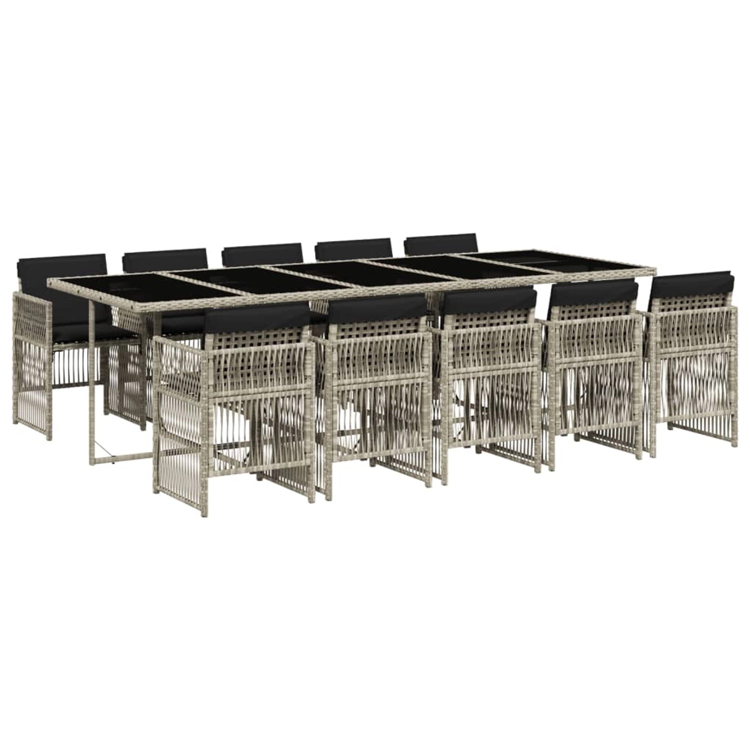 vidaXL 11-Tlg Garten-Essgruppe mit Kissen Hellgrau Poly Rattan 3210935 günstig online kaufen