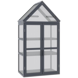Outsunny Mini Gewächshaus Wetterfest Tannenholz Polycarbonat Grau