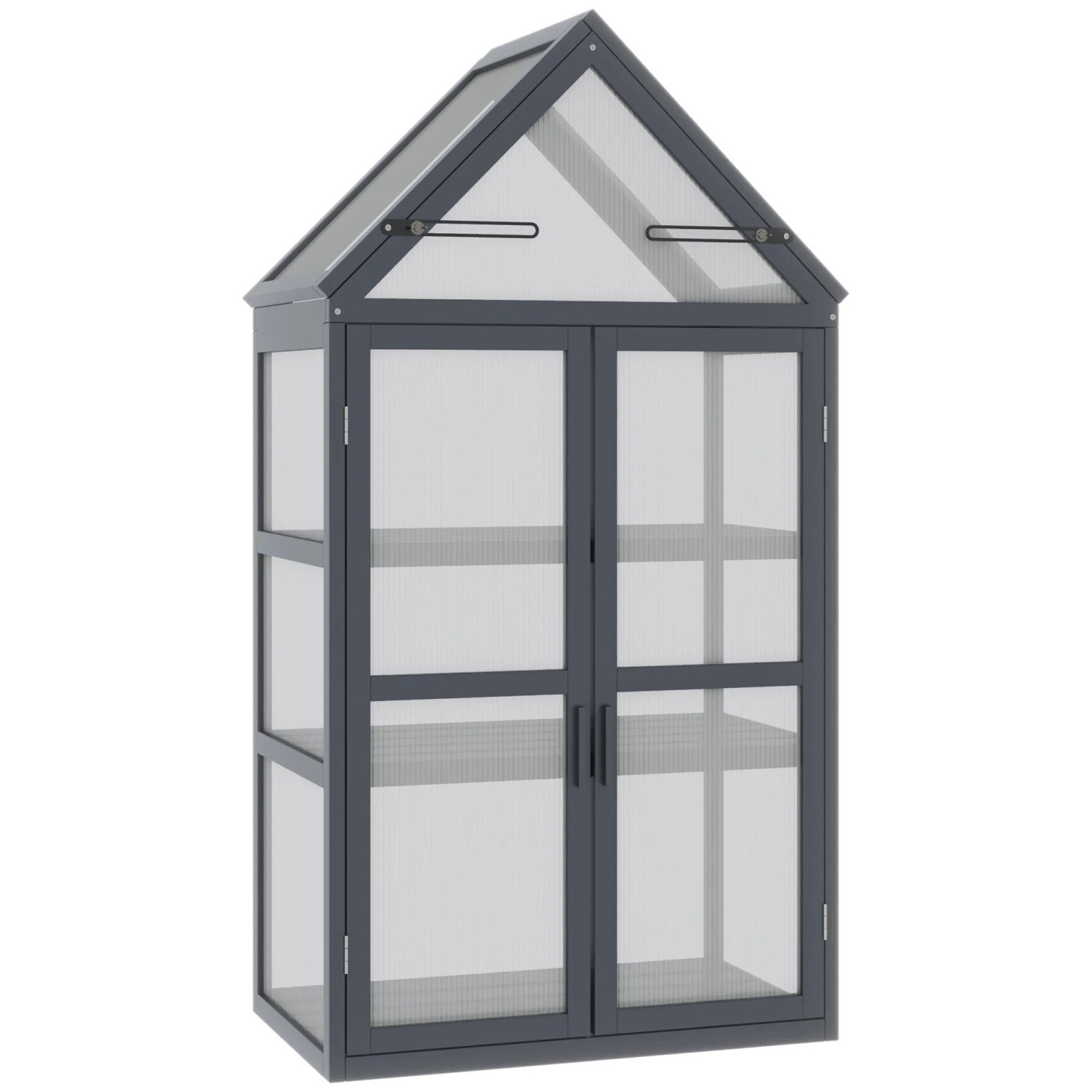 Outsunny Mini Gewächshaus Wetterfest Tannenholz Polycarbonat Grau