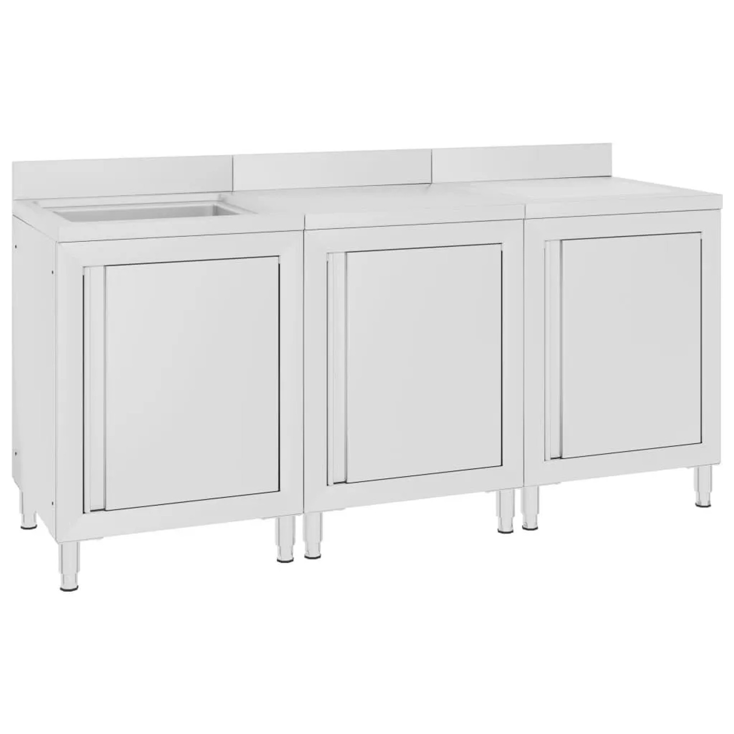 DELUKE Spülschrank Aus Edelstahl Mit Aufkantung MEDO 1x Becken 2x Abtropffläche Gastro-Spülschrank Spülenunterschrank 180x60x96cm