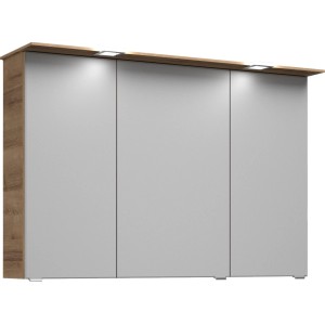 Pelipal Spiegelschrank Trentino, 105 cm, Riviera Eiche Dekor mit drei Spiegeltüren und Beleuchtung.