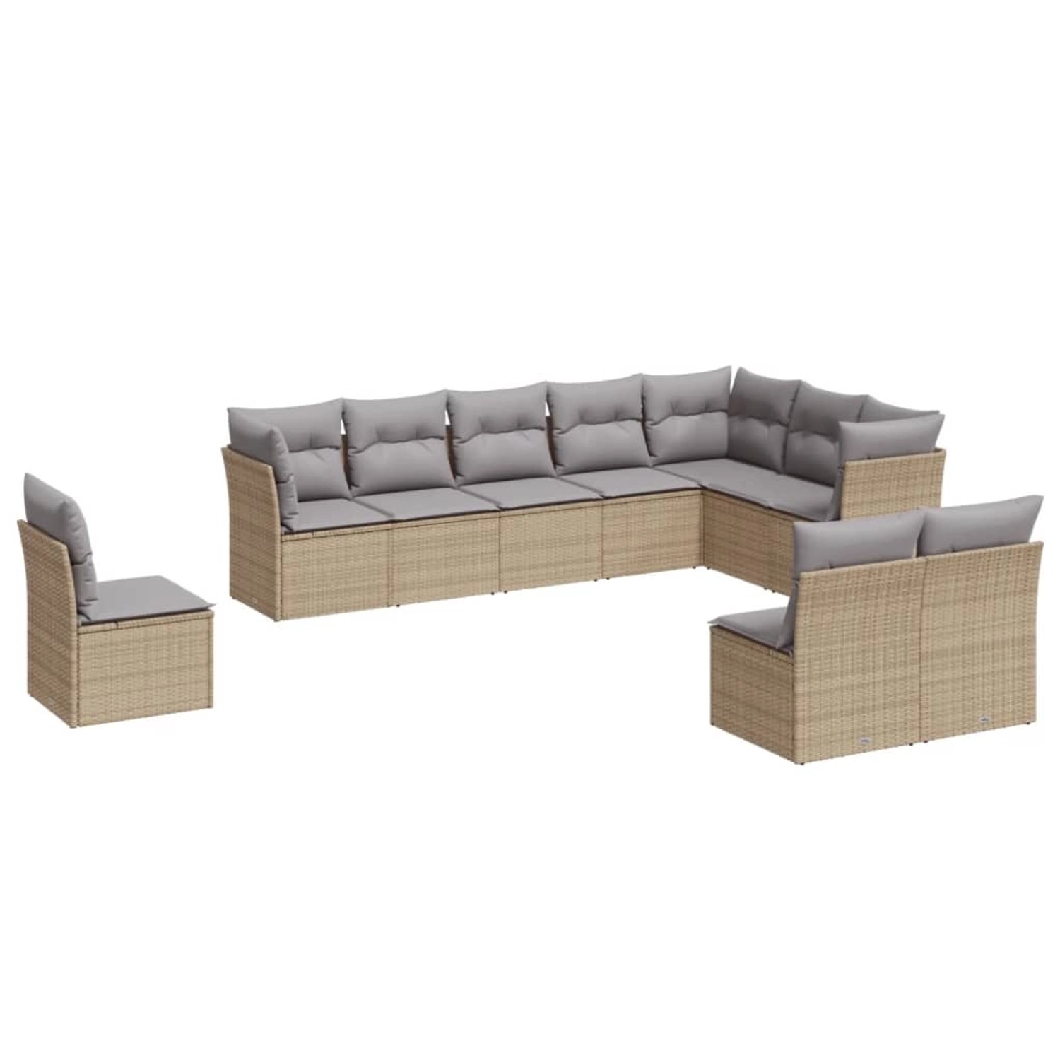 vidaXL 10-tlg Garten-Sofagarnitur mit Kissen Beige Poly Rattan Modell 34