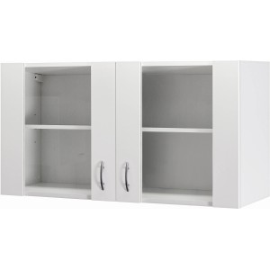 Flex-Well Hängeschrank Wito, 100 cm, Weiß, mit Glastüren und Edelstahlgriffen.